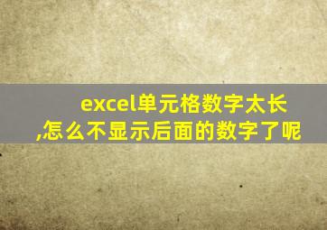 excel单元格数字太长,怎么不显示后面的数字了呢