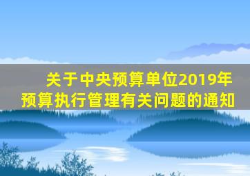 关于中央预算单位2019年预算执行管理有关问题的通知