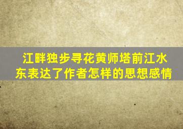 江畔独步寻花黄师塔前江水东表达了作者怎样的思想感情